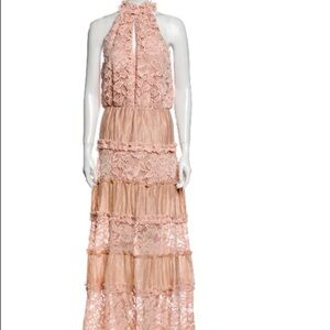 ALEXIS Lace tier high neck maxi dress small pale pink gown small